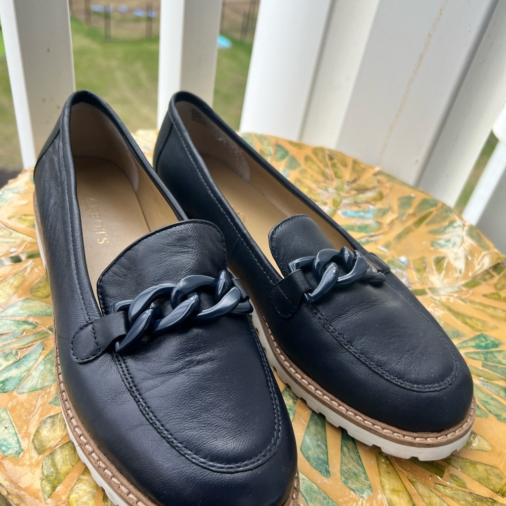 Women's Navy Loafers with Chain Detail
